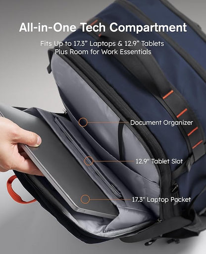 Tolaccea Large Convertible Garment Duffel Bag, Suit Carry On Backpack, TSA Flight Approved for Wrinkle-Free Travel with Dual Laptop Storage for 17.3" and 12.9" & Extra Toiletry Bag, 45-55L Expandable