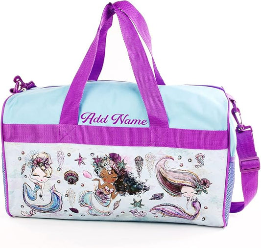 Personalized Kids 18 Inch Duffel Bag for Sports, Travel and Sleepover - Mermaids