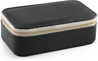 Genuine Leather Travel Pill Organizer Box Case 2 Times a Day for Purse for Women, Cute Medicine Pill Holder Containers for Vitamin Medium Weekly Daily 7 Day Am Pm Pill Organizer(Black)