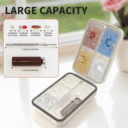 Restree Weekly Pill Organizer, Magnetic Moisture Proof Pill Case, Large Capacity Travel Pill Box with Inner Clear Lid for Vitamins, Supplements, and Daily Medications 8 Compartment (White)