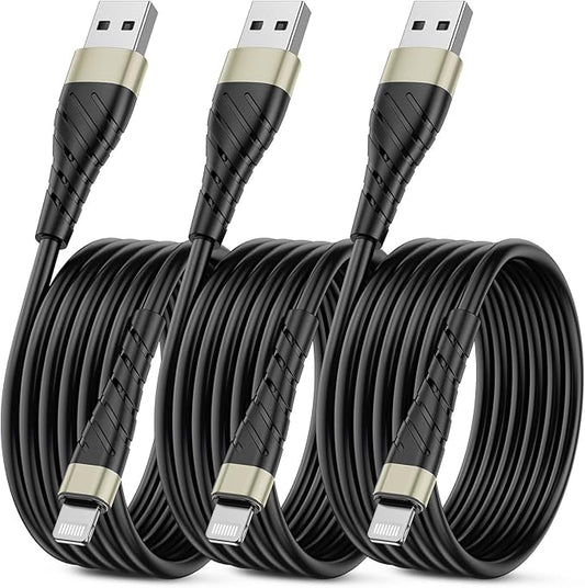 OIITH MFi Certified for iPhone Charger Cable 3 Pack 10 Ft, Extra Long for Lightning Charging Cord, Fast 2.4A for iPhone USB Cord Compatible with iPhone12/11/XS/Max/XR/X/8/8P/7P/6/iPad - Gold