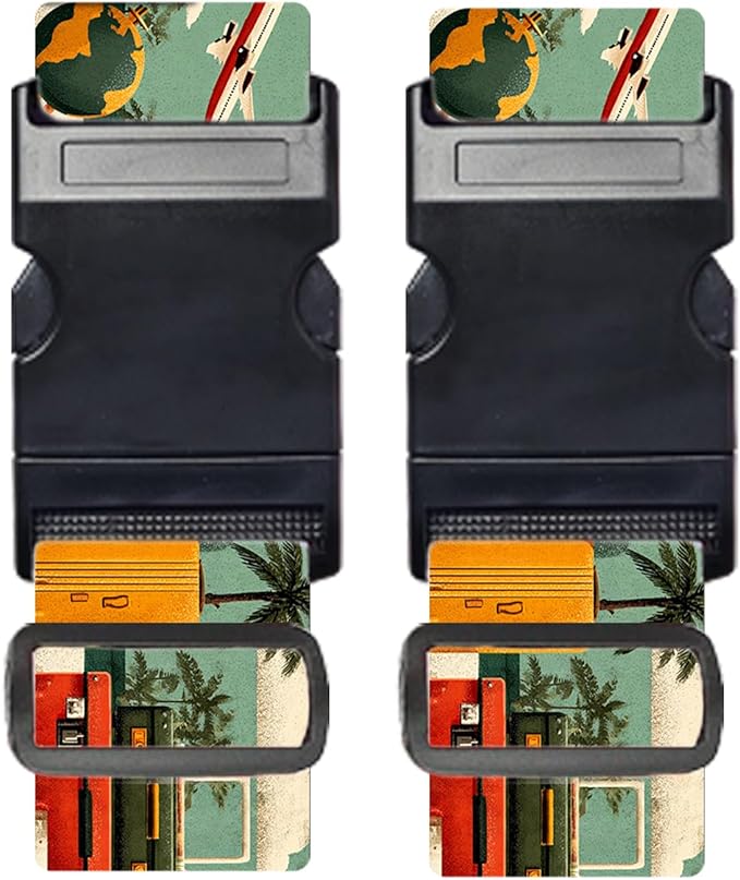 Nuxovilar Luggage Straps of 2 Set Travel Elements Pattern, 1.96x90.5 inches - Luggage Straps for Suitcases, Perfect for Vacation, Beach Trips, Travel Enthusiasts