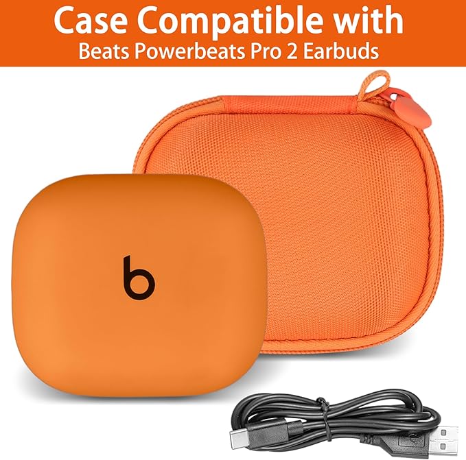 co2CREA Hard Case for Beats Powerbeats Pro 2 with Carabiner Clip, Shockproof Earbuds Storage Box – Protective Travel Cover for Powerbeats Pro 2 Wireless Bluetooth Earbuds (Electric Orange Case)