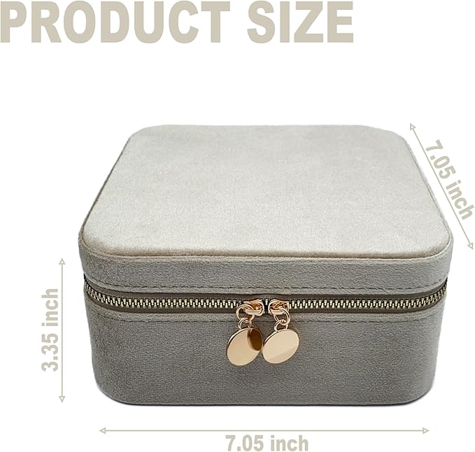 Large Velvet Travel Jewelry Organizer and Storage Case with Zipper Around,Jewelry Box (Champagne)