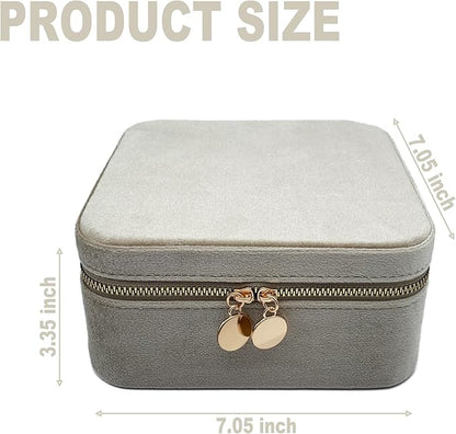 Large Velvet Travel Jewelry Organizer and Storage Case with Zipper Around,Jewelry Box (Champagne)