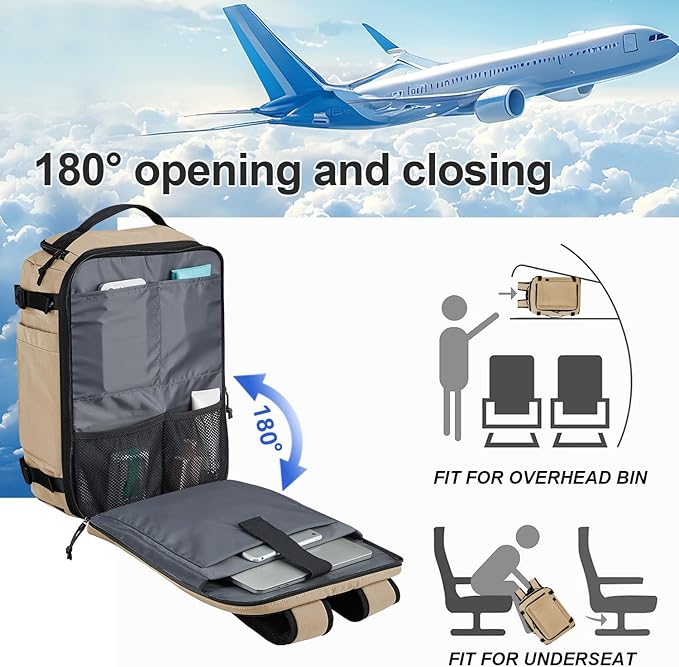 Carry On Travel Backpack with Shoe Compartment Flight Approved Laptop Backpack Expandable Work Business Backpack for Women Men Casual Daypack, Khaki