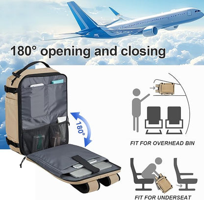 Carry On Travel Backpack with Shoe Compartment Flight Approved Laptop Backpack Expandable Work Business Backpack for Women Men Casual Daypack, Khaki