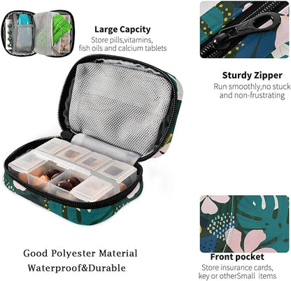 Fustylead Collage Contemporary Hawaiian Hibiscus Floral Pill Organizer and Storage Weekly with Zipper, Removable Pill Box Portable Medicine Organizer for Vitamin Fish Oil Supplement