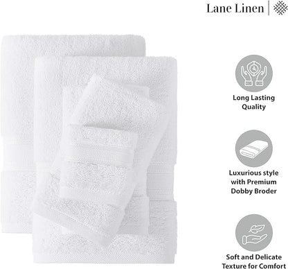 LANE LINEN Towel Set of 18 – Premium 100% Cotton, Zero Twist, 6 Large Bath Towel, 6 Hand Towels & 6 Wash Cloths, Quick Dry & Long-Lasting, Perfect for Family Bathrooms, Easy Care – White Towels
