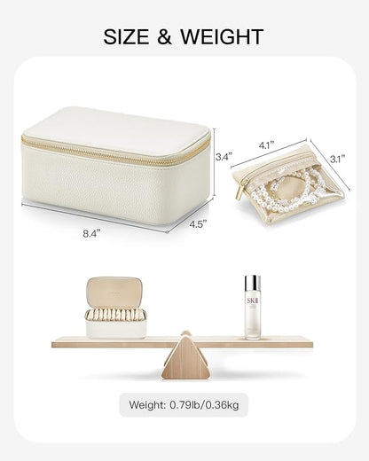 Vlando Travel Jewelry Case,Jewelry Box with 12 Velvet Jewelry Pouch Jewelry Travel Organizer for Women Girl Jewelry Case Necklace Rings Earrings Bags Wedding Gifts (White)