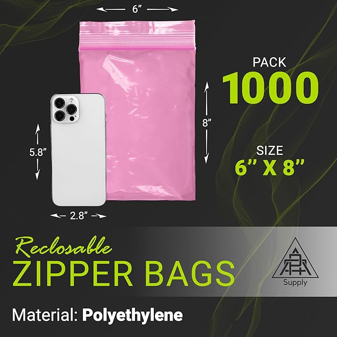 APQ Plastic Reclosable Zipper Bags, 6 x 8 Inch. Pack of 1000 Anti Static Poly Bag. Plastic Jewelry Bags. Anti Static Bag Resealable. Resealable Plastic Bags. Jewelry Poly Bags Reclosable