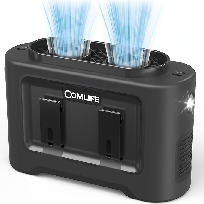 14500mAh Portable Waist Fan Clip On Belt- Rechargeable Battery Operated,Max 40H Cooling,5 Speed 14600RPM,Dual Air Vent, Hands-free Shirt Neck Fan With Light for Outdoor Jobsite Camping Traveling