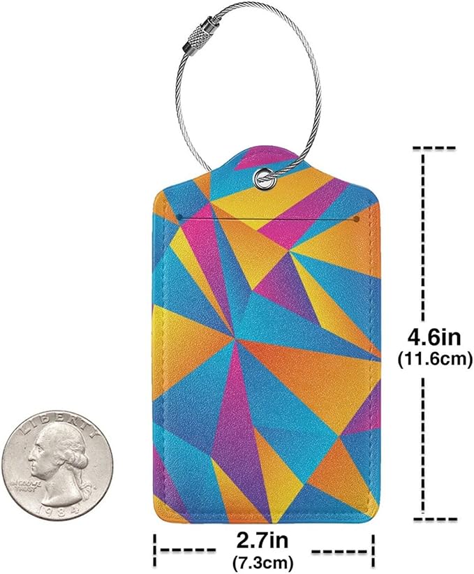 2PC Colorful Abstract Luggage Tags for Suitcases, Art Blue, Orange, Purple Geometric Pattern Suitcase Tags with Privacy Name Labels ID Cards for Travel Bag Backpack for Women Men Boys Girls