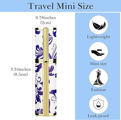 LUEXBOX Portable Perfume Bottle for Travel, Mini Refillable Perfume Dispenser, 5ml Faux Leather Leak Proof Perfume Atomizers, Blue and White Bottles Sprayer for Pocket Perfume (Blue flower)