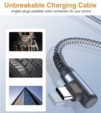 sweguard USB C Cable Right Angle [3Pack, 15FT+10FT+6.6FT], 3.1A Fast Charger Cable Nylon Braided Cord for iPhone 17 16 15 Pro Max Plus iPhone Air, Samsung Galaxy S25 S24 S23 S22 S21 Note 20 10,Moto