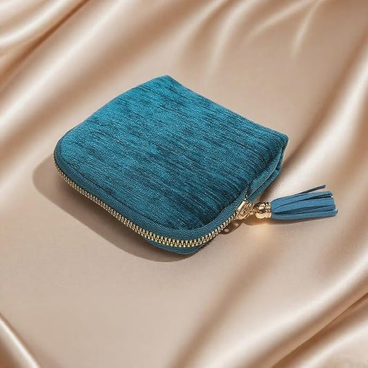 TXTIGER Small Travel Jewelry Case, Velvet Jewelry Pouch With Tassel Zippers, Organizer for Earrings, Necklaces and Rings, Anti-Scratch Portable Storage for Men & Women - Peacock Blue