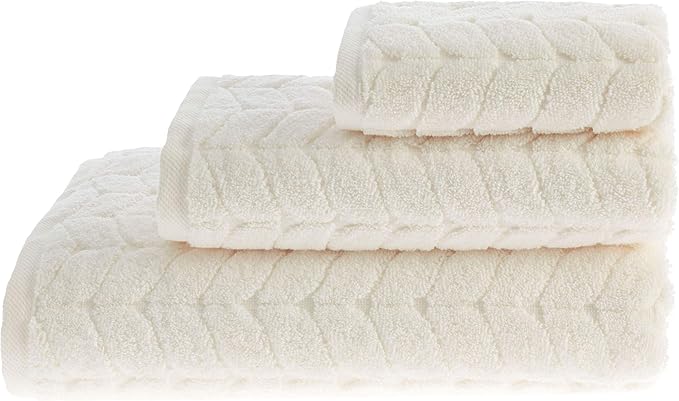 BAGNO MILANO Turkish Bath Towels, Soft Plush Jacquard Luxury Bath Towels, Quick Dry Towel Set (Cream, 3 pcs Towel Set)