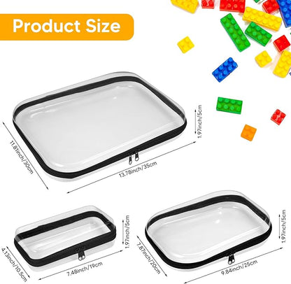 3Pcs Clear Zipper Pouch, PVC Plastic Cosmetic Travel Bag, Portable Travel Organizer Bins, Durable Makeup Bags for Storage, Pencil Case(Black-13.8+9.9+7.5inch)