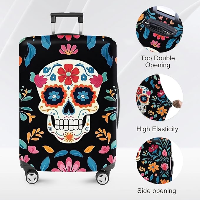 ANNA QUEEN Halloween Skulls Travel Luggage Cover Suitcase Protector Suitcase Cover Halloween Decorations Anti-Scratch,Stretchable Bag Cover Washable Durable Polyester