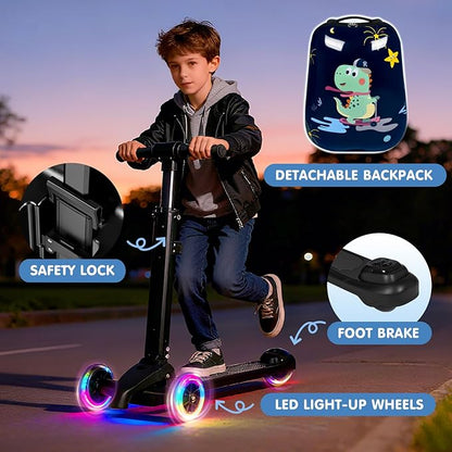 smilesun 4-in-1 Detachable Scooter Luggage for Kids & Teens, Hardside Ride-On Suitcase with Dinosaur Design, Lightweight Foldable, Perfect Travel Gift for Boys(Navy Blue 22-inch)