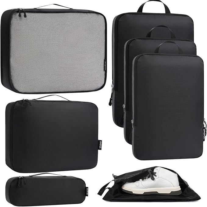 Bagail Ultralight Compression Cubes 7 Set - 3 Packing Cubes, 3 Organizers, and 1 Shoe Bag