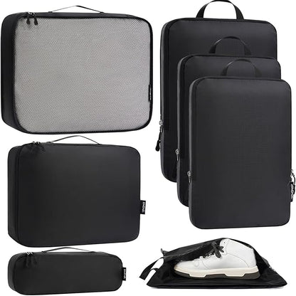 Bagail Ultralight Compression Cubes 7 Set - 3 Packing Cubes, 3 Organizers, and 1 Shoe Bag