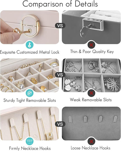 Vlando 2-Layer Jewelry Box,Valentines Day Gifts for Her Jewelry Organizer for Women Removable Jewelry Tray for Earrings Necklace,Gift Ideas,Birthday Graduation Gifts Apricot Pink