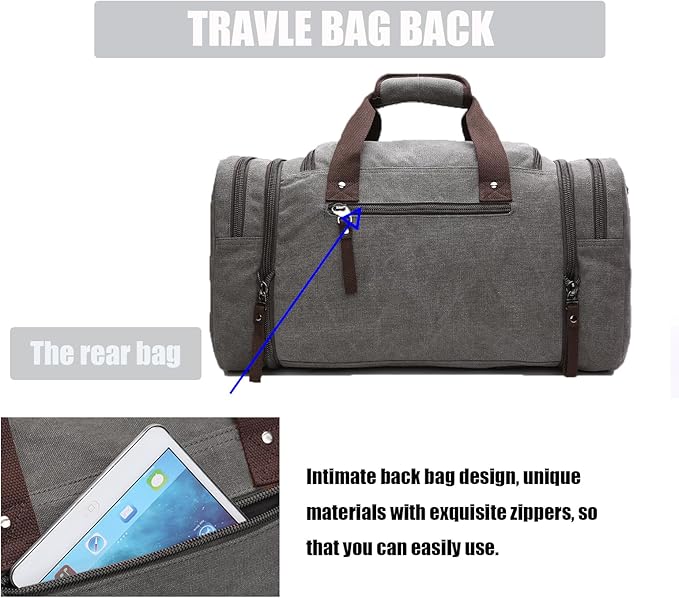 Duffle Bag for Travel,Overnight Weekend Gym Carry On Luggage Bag, 50L Travel Bag for Men Women, Expandable Spacious Travel Duffel Bag,Expandable spacious large capacity, Waterproof canvas (grey)