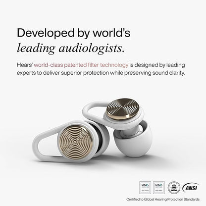 Hears Ear Plugs for Noise Protection - Patented Concert Earplugs, 20dB SNR Sound Reduction, Hypoallergenic Ear Plugs for Sleeping Noise Cancelling with 4 Ear Tip Sizes Included - Gold Haze