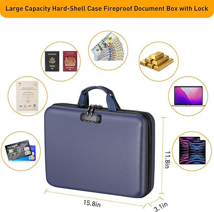 Fireproof Document Organizer with Lock, 2000℉ File Organizer Safe Box Fireproof Waterproof, Hard Shell Fire Proof Document Bag with 13 Pocket Accordion File Folders, Home Storage Office Organization