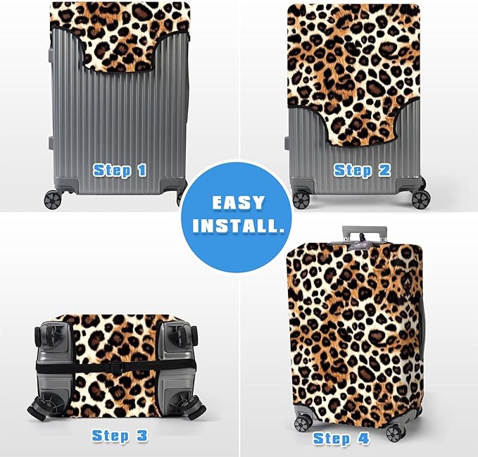 Luggage Cover Protector for 30-32 Inch Suitcases, TSA Approved Elastic Travel Suitcase Covers, Anti-Scratch Washable Luggage Sleeve for Carry On & Checked Bags, Leopard Print