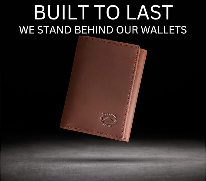 Stealth Mode Trifold Leather Wallet for Men with ID Holder and RFID Blocking (Brown)