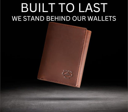 Stealth Mode Trifold Leather Wallet for Men with ID Holder and RFID Blocking (Brown)