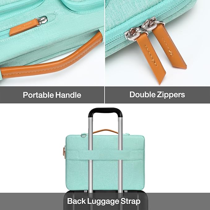 MOSISO 360 Protective Laptop Shoulder Bag,15-15.6 inch Computer Bags Compatible with MacBook Pro 16 inch, HP, Dell, Lenovo, Asus Notebook,Side Open Messenger Bag with 4 Zipper Pockets, Aqua Green