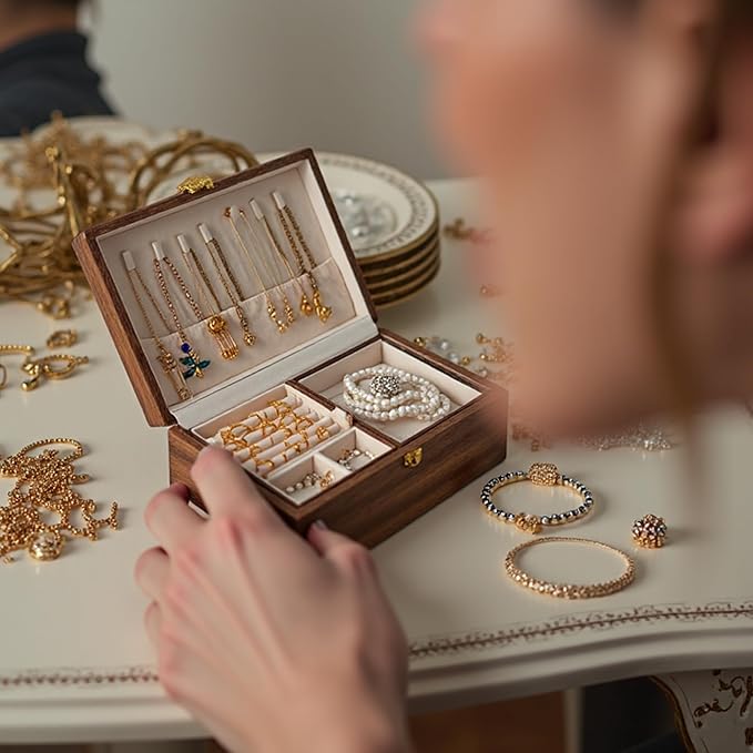 Wooden Jewelry Box For Women Jewelry Organizer Box With Lock 2 Layer Jewelry Holder Organizer For Necklace Ring Earring