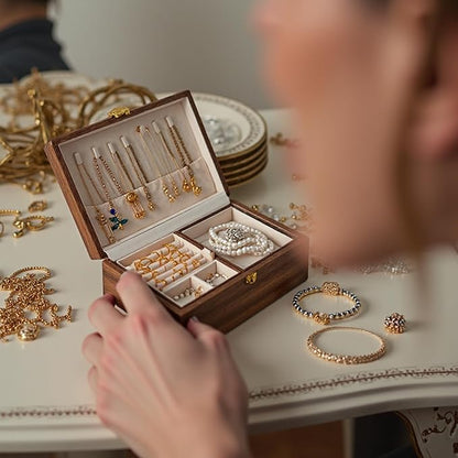 Wooden Jewelry Box For Women Jewelry Organizer Box With Lock 2 Layer Jewelry Holder Organizer For Necklace Ring Earring