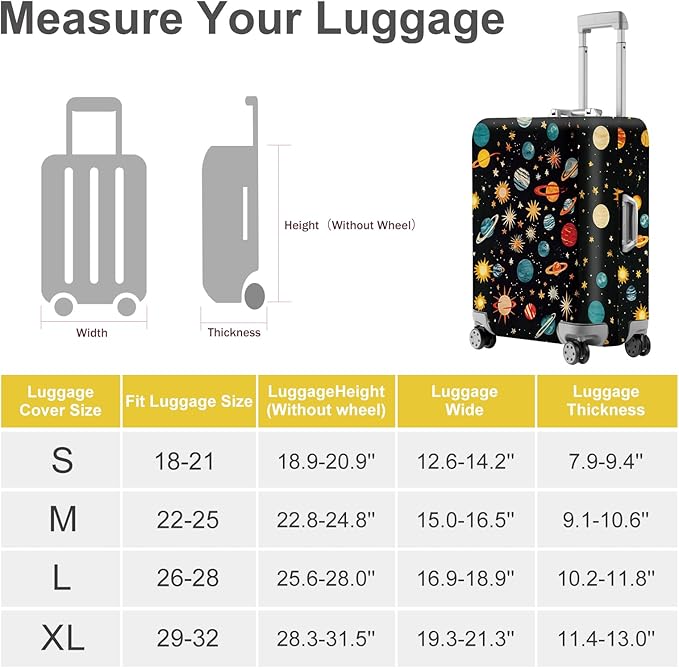 ANNA QUEEN Space Exploration Luggage Cover, Colorful Planets & Stars Design, Stretchable, Washable Travel Protector for 20-34 Inch Suitcases