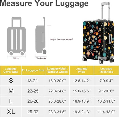 ANNA QUEEN Space Exploration Luggage Cover, Colorful Planets & Stars Design, Stretchable, Washable Travel Protector for 20-34 Inch Suitcases