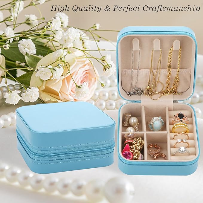 Bridesmaid Proposal Gifts Travel Jewelry Case Jewelry Travel Organizer Small Bachelorette party Jewelry Box Bridesmaid Gift Boxes Mini Storage Organizer Storage Box (6, Fabric White&Sage Green)