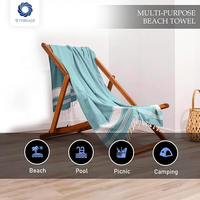 Cotton Turkish Beach Towel Towels Oversized 36"x72" Pool Absorbent Extra Large Quick Dry Sand Travel Towel (Aqua Blue, 4 Pack)