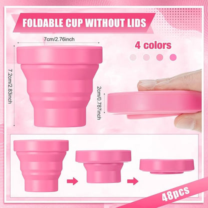 48 Pcs Silicone Collapsible Travel Cup Reusable Foldable Camping Cup Portable Expandable Drinking Mug for Traveling Outdoor Hiking (Pink Color)