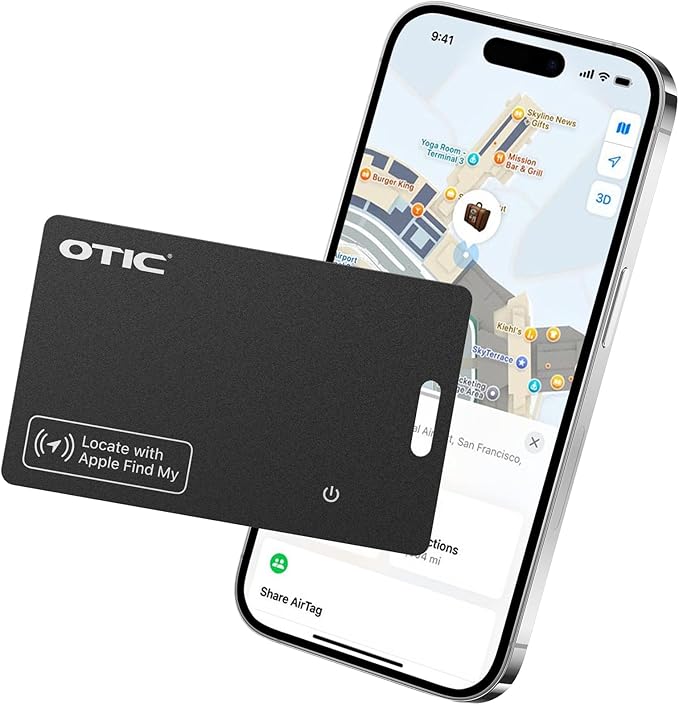 OTIC Wallet Tracker Card, Ultra-Thin 1.7MM Rechargeable Finder, Up to 10-Month Use, Works with Apple Find My (iOS), Locator for Wallet, Luggage, Passport, IP67 Waterproof, 1 Pack