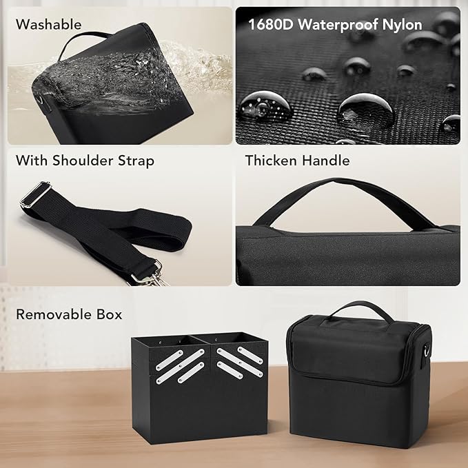 Stagiant Makeup Train Case, Nail Bag Organizer Case, Makeup Box Organizer, 4 Tier Large Travel Makeup Case with Compartments/Shoulder Strap for MUA/Manicure/Tattoo/Eye Lash Extension,Black