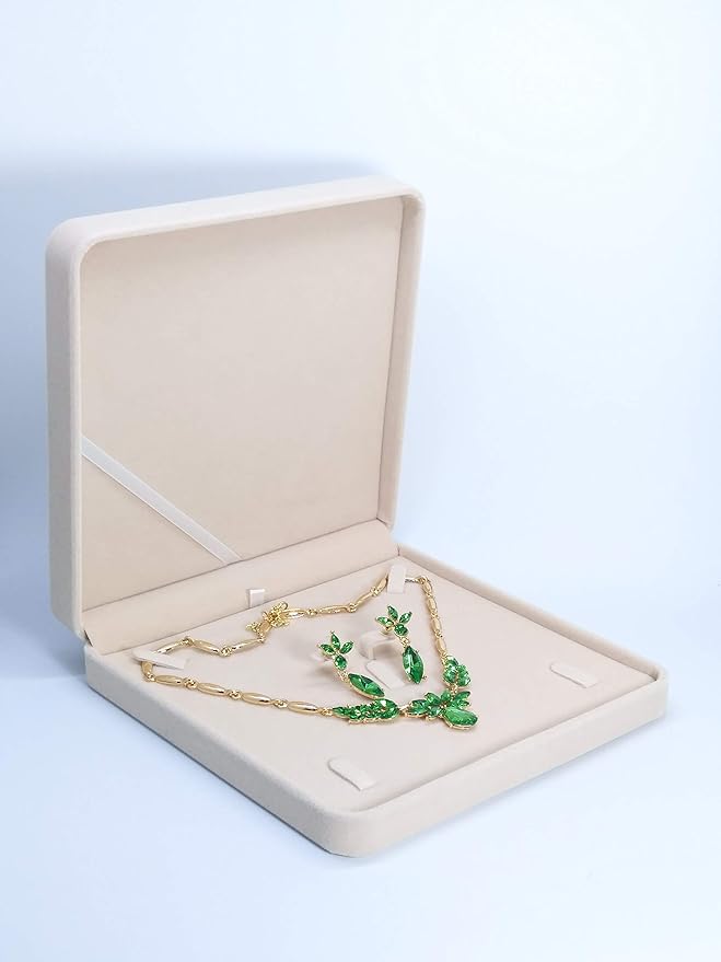Jewelry Set Velvet Box Necklace Earring Ring Necklace Bracelet Gift Display Case Wedding Jewelry Storage Holder (Beige)