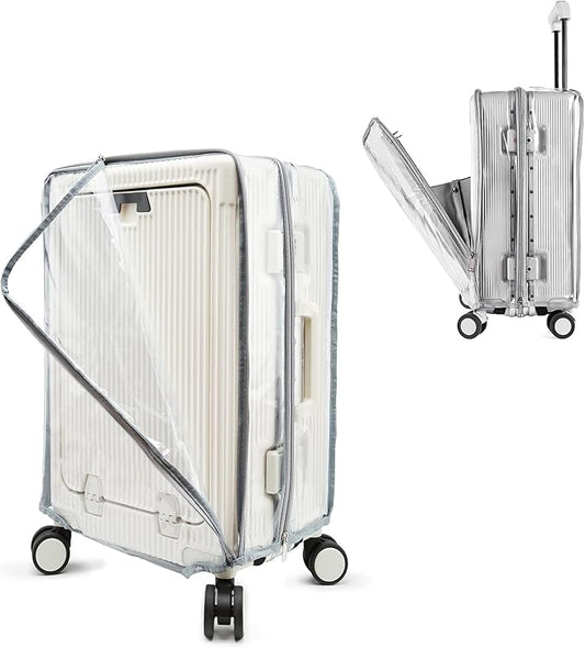 Clear Carry On Luggage Cover, No Disassembly, 20 Inch with Front Pocket Zipper, PVC Plastic Material, Travel Waterproof Transparent Suitcase Protector