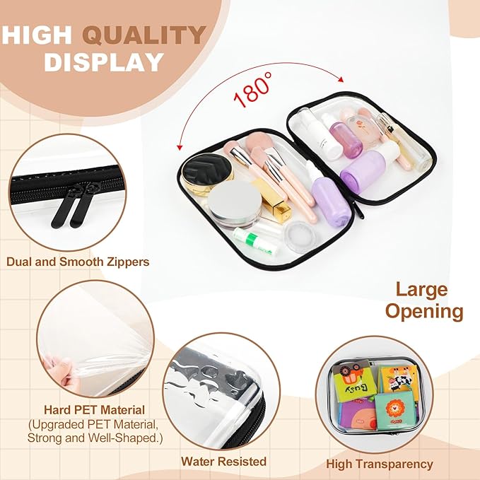 3PCS Clear Hard Shell Zipper Case,Toy Organizers and Storage Box,Clear Toiletry Cosmetic Case,Travel Makeup Bags, Diaper Bag Organizer,Pencil Case,Stackable Portable Transparent Zipper Pouches Black-M