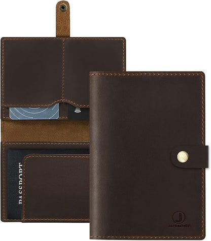 Jack&Chris Genuine Leather Passport Holder For Travel, RFID Blocking Handmade Passport Holder with Card Case Organized & Safe, Quality Travel Essentials for Women and Men for Gifting, Coffee