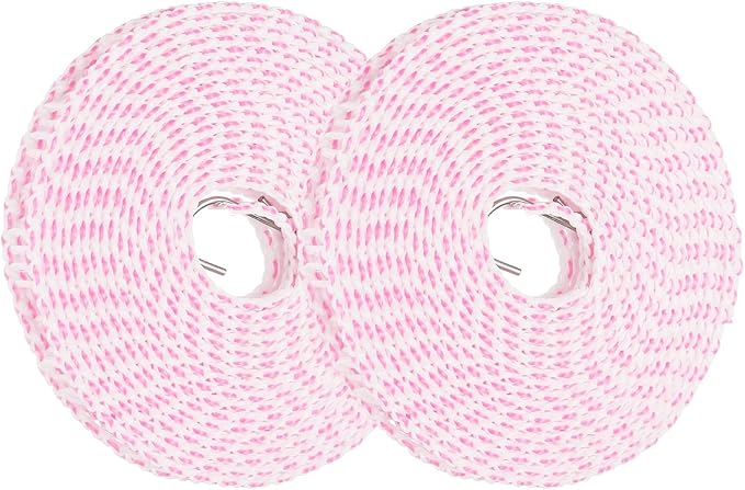 uxcell 2 Pcs Portable Travel Clothesline, 16.4ft Clothes Line Outdoors Travel Hanger Foldable Clothesline Rope with Hooks for Camping Hotel Backyard Home Cruise Ship, Pink