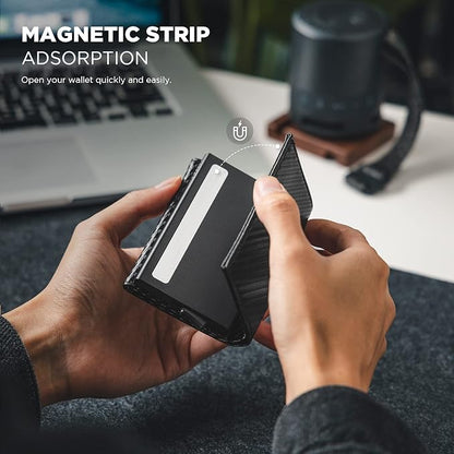 VULKIT Pop up Card Wallet Minimalist Cash Wallets RFID Blocking Leather Smart Credit Card Holder with ID window for Men (Carbon Black)