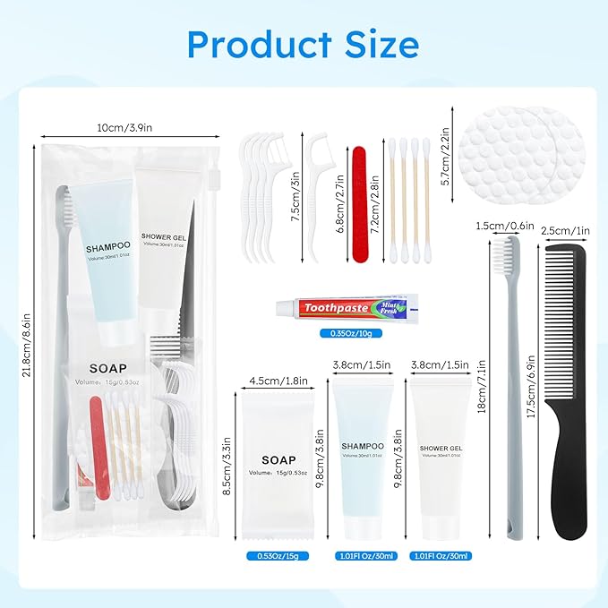 Hygiene Kits and Bulk Convenience Kits Feature Double-Sealed Individual Packaging. Personal Hygiene Kits are Suitable for Hotels, Camping, Home Use, and Travel (25-Pack)